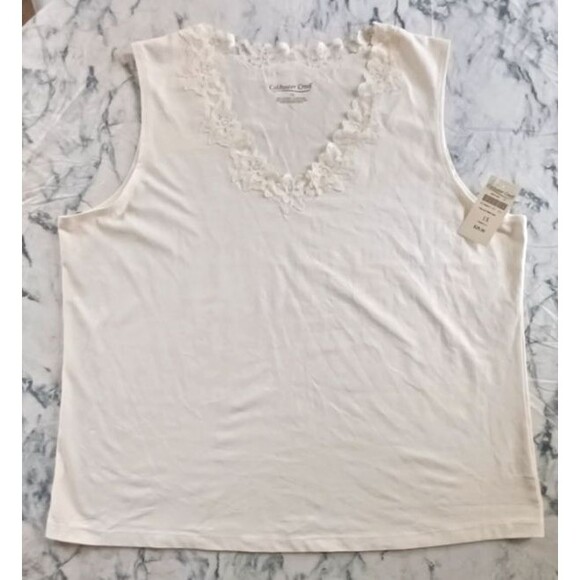 NWT Coldwater Creek 1X  Tank Top Ivory‎ V-Neck Lace Trim  Feminine Girly Boho - Picture 1 of 8
